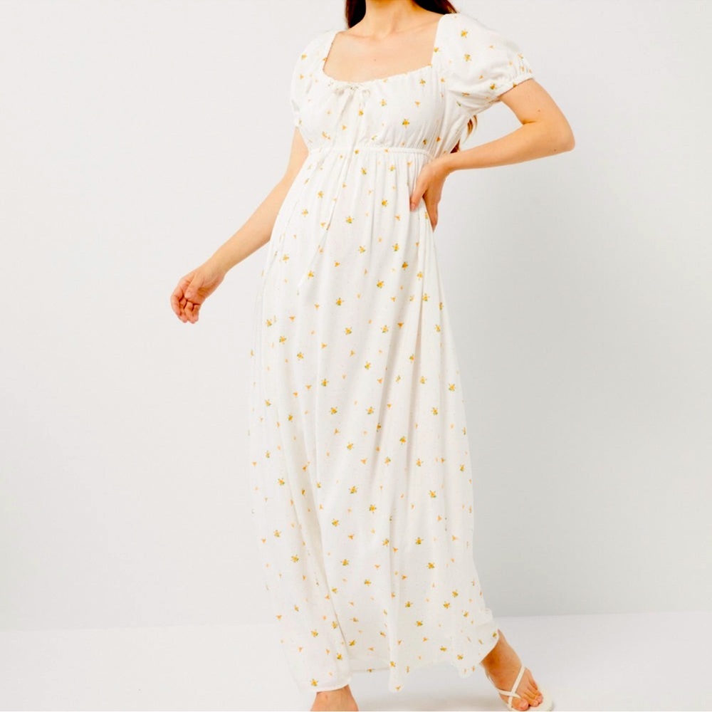 Pietro Brunelli White Maxi Dress with Yellow Floral Print